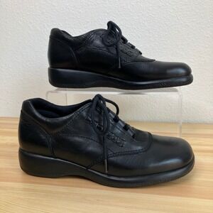 I‎ Heart Comfort Shoes Cross Womens 6M Black Leather Lace Up Stitching Walking
